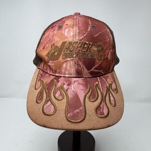 Jasper Engines Pink Camo Trucker Hat Flames Embroidered Mesh Snapback Cap